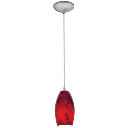 Merlot, LED Pendant, Brushed Steel Finish, Red Sky Glass